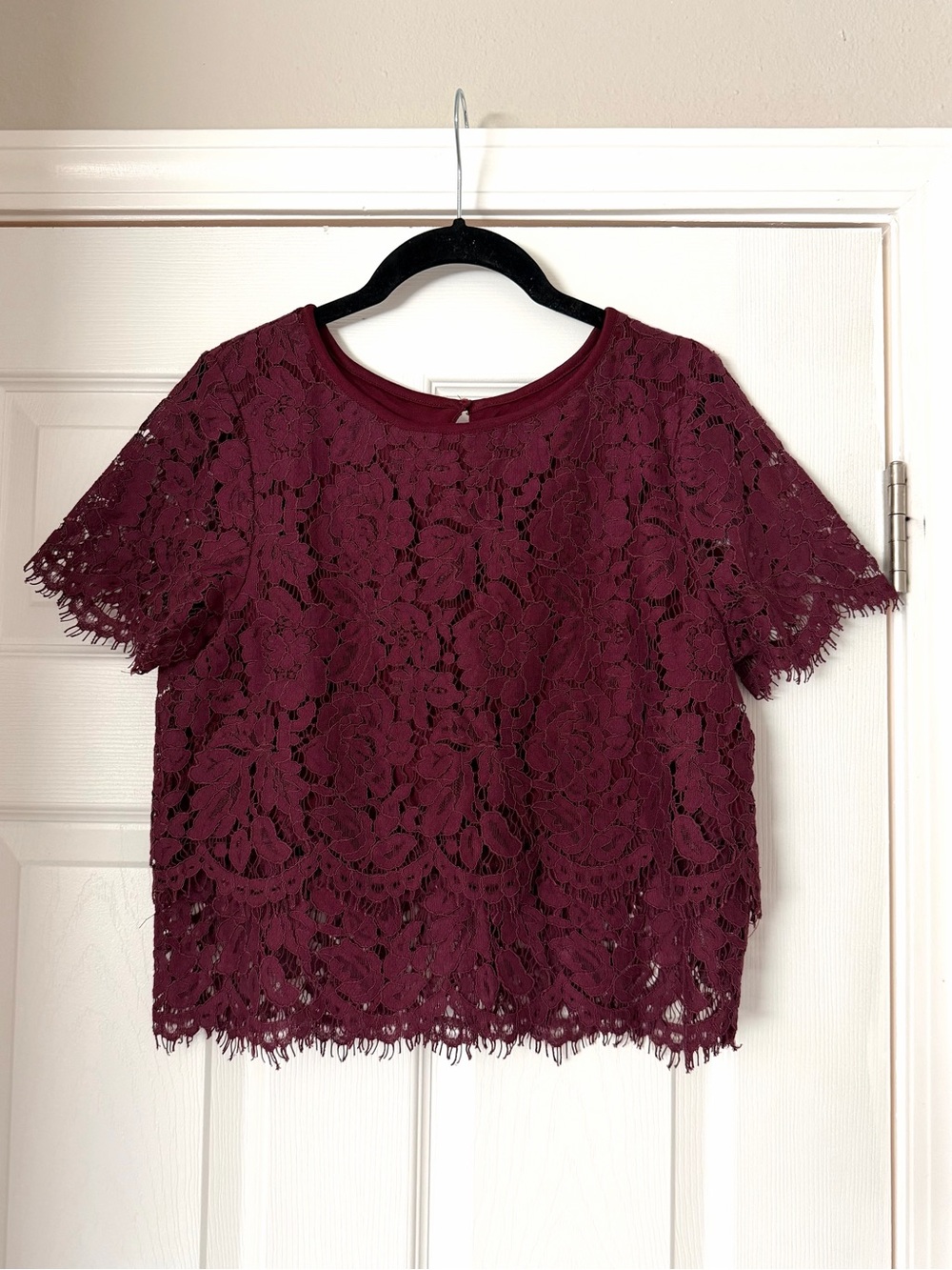 Lulus Lace Overlay Short Sleeve Top, M